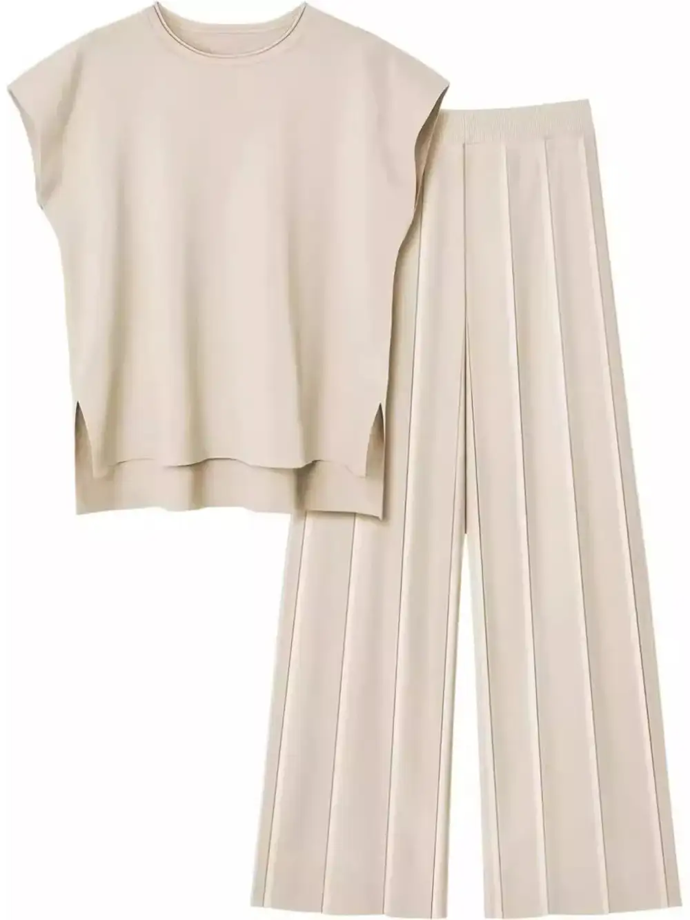 Casual Solid Cap Sleeve Top and Pants Knit Set