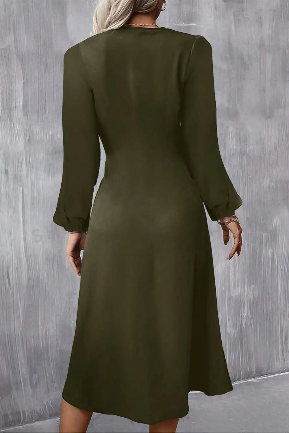 Women's Solid Long Sleeve Midi Dress