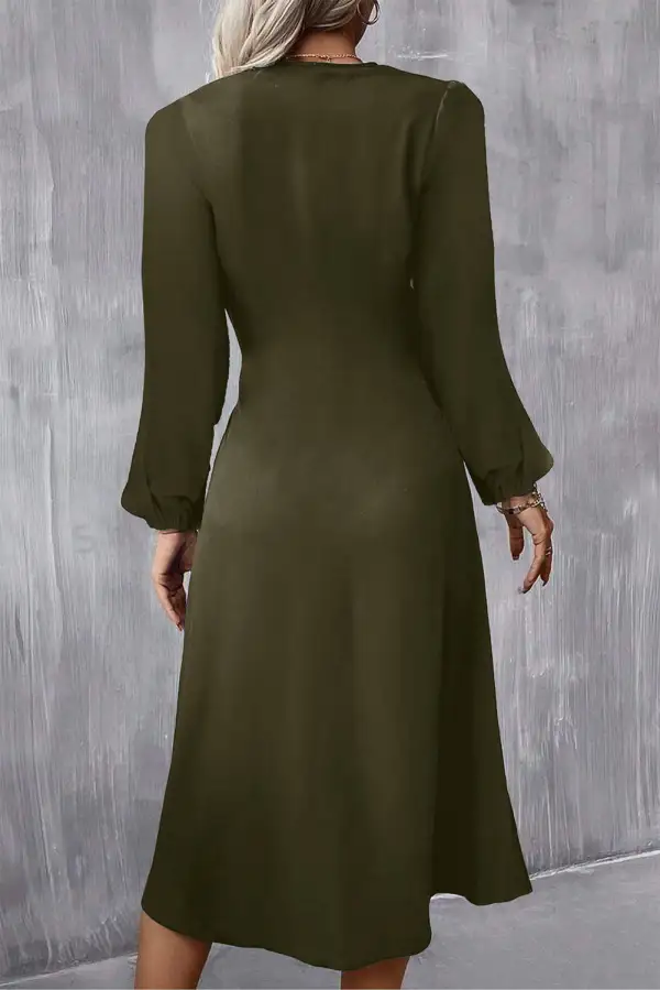 Women's Solid Long Sleeve Midi Dress