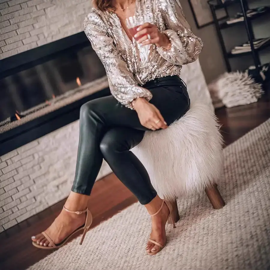 Casual V-Neck Balloon Sleeve Blouse