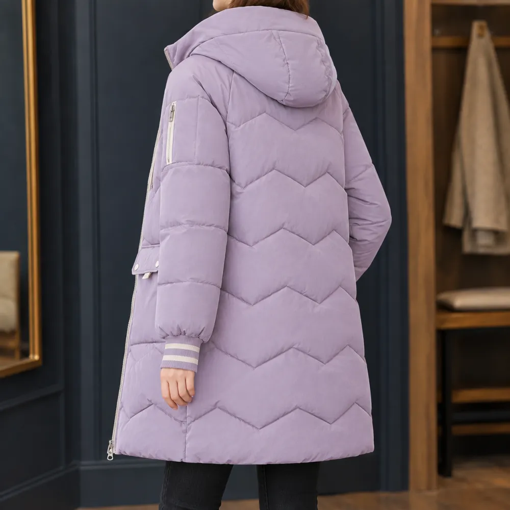 Chevron Hooded Quilted Jacket