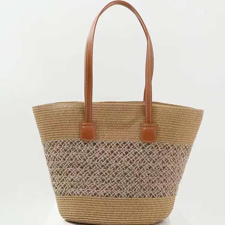 Structured Utility Straw Tote Bag