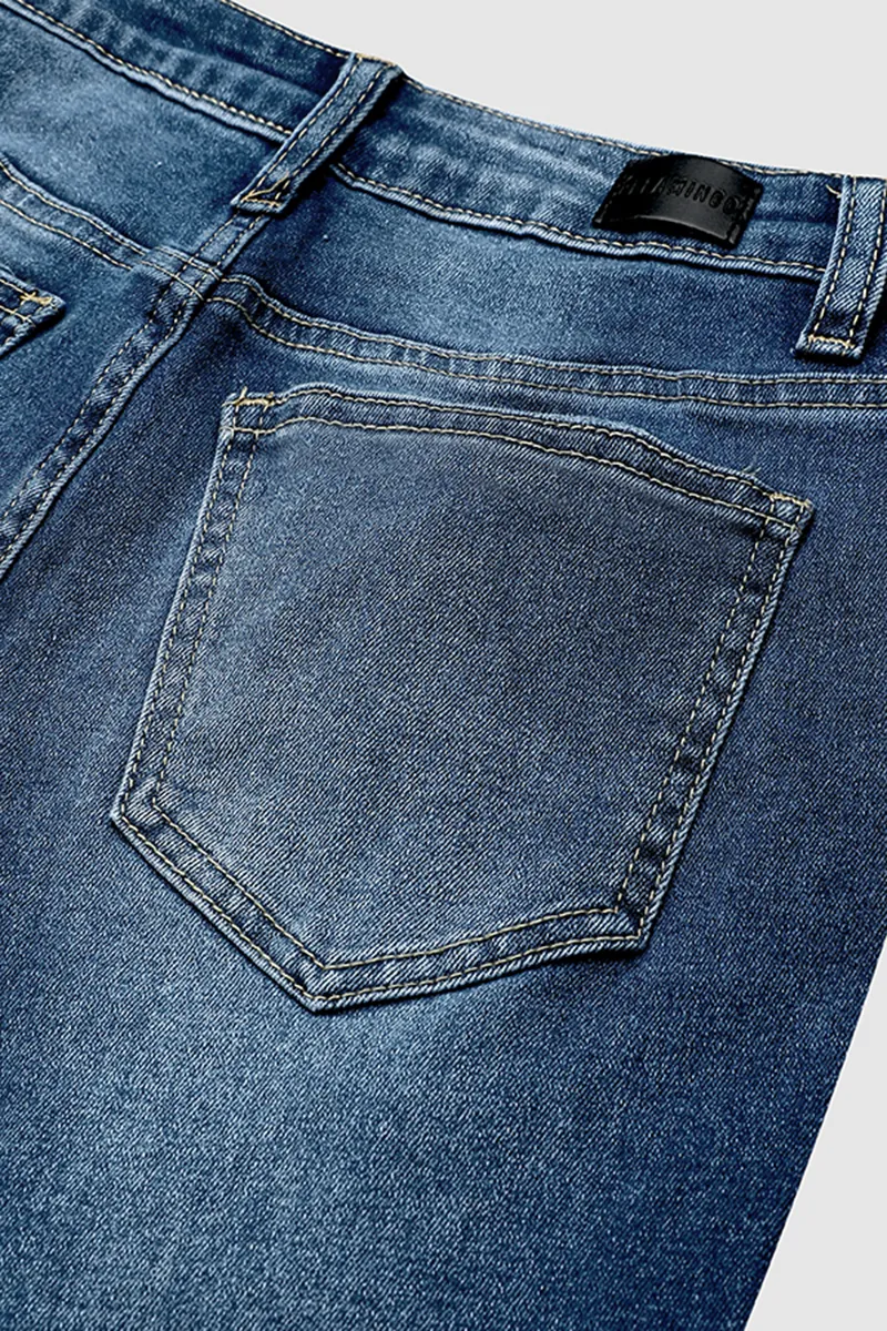 Ladder Ripped Rolled Hem Mid Waist Skinny Jeans
