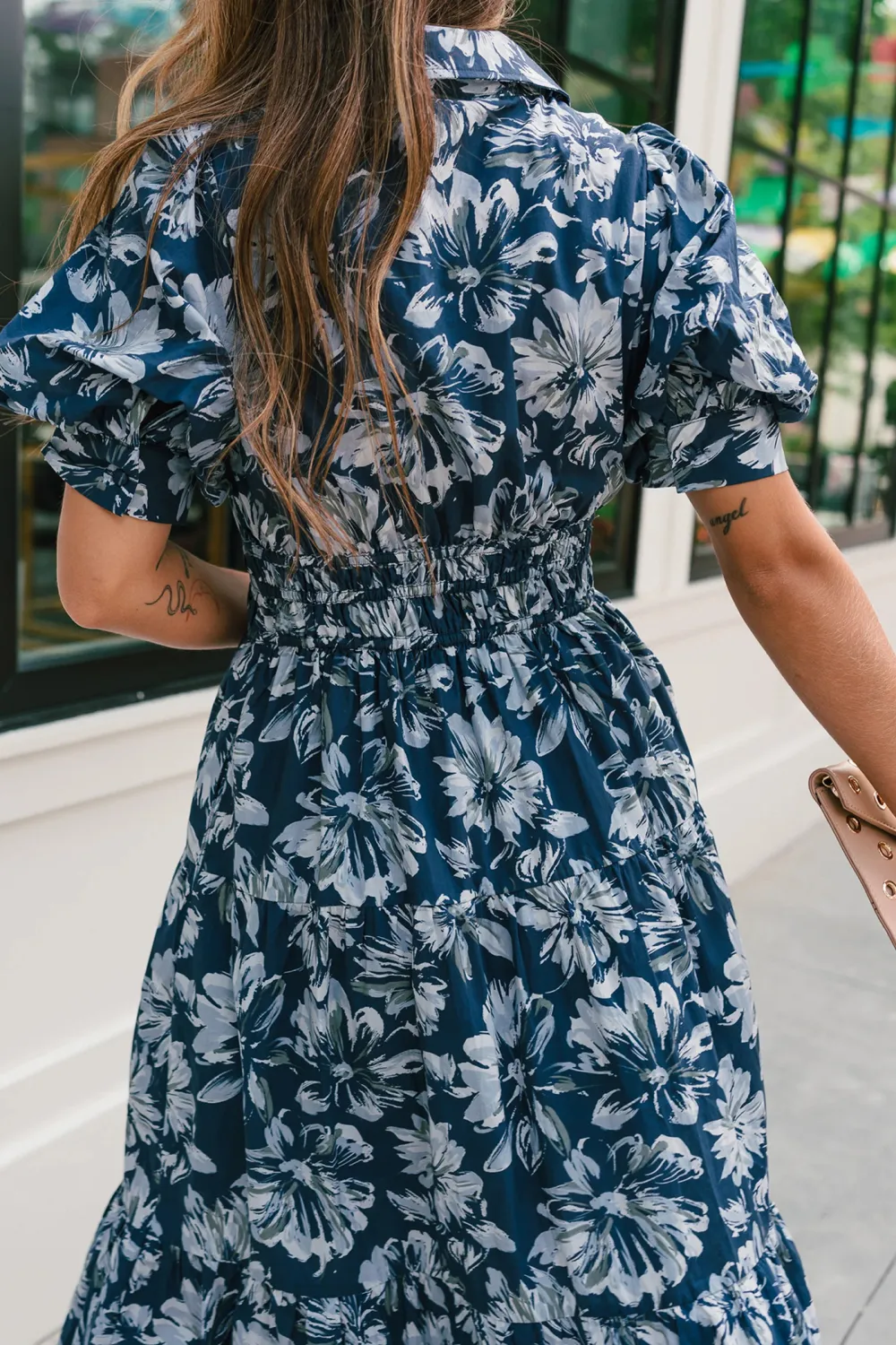 Casual Floral Lapel Midi Dress