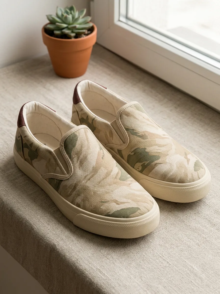 Men's Desert Camouflage Printed Canvas Slip-on Shoes