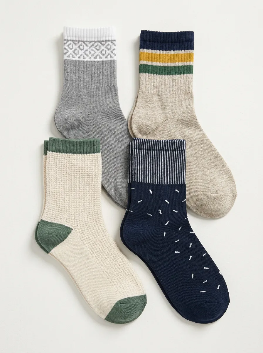 Geometric Striped Vintage-Inspired Men's Four-Pair Long Socks
