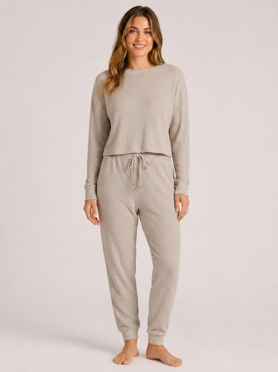 Women's Relaxed Long Sleeve Waffle Set