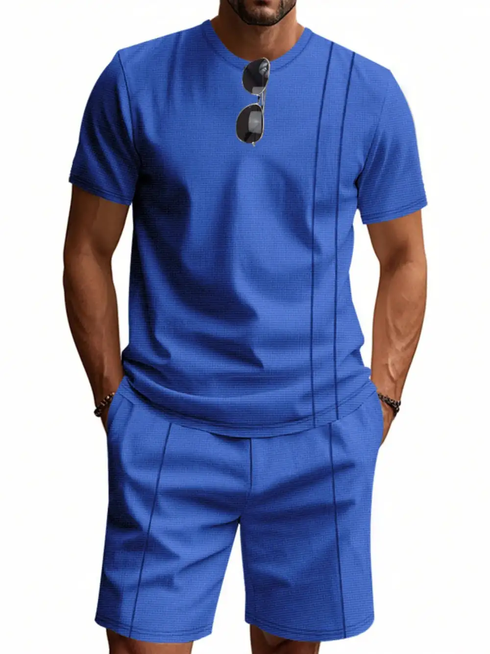 Short Sleeve Round Neck Top And Shorts Set