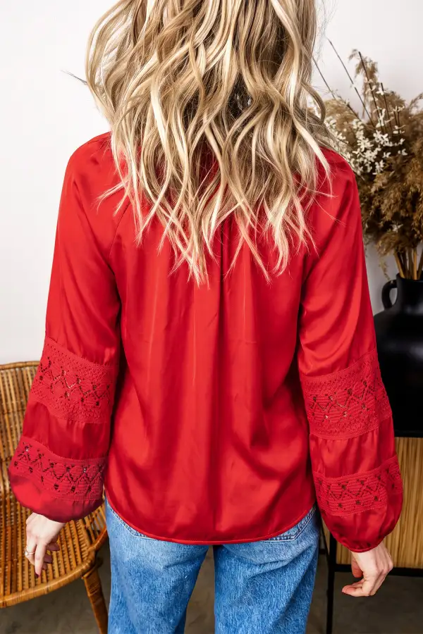Women's Patchwork Lace V Neck Blouse