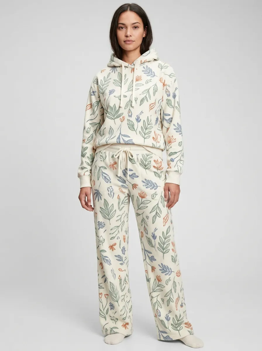 Women's Floral Print Hoodie And Wide-Leg Lounge Set