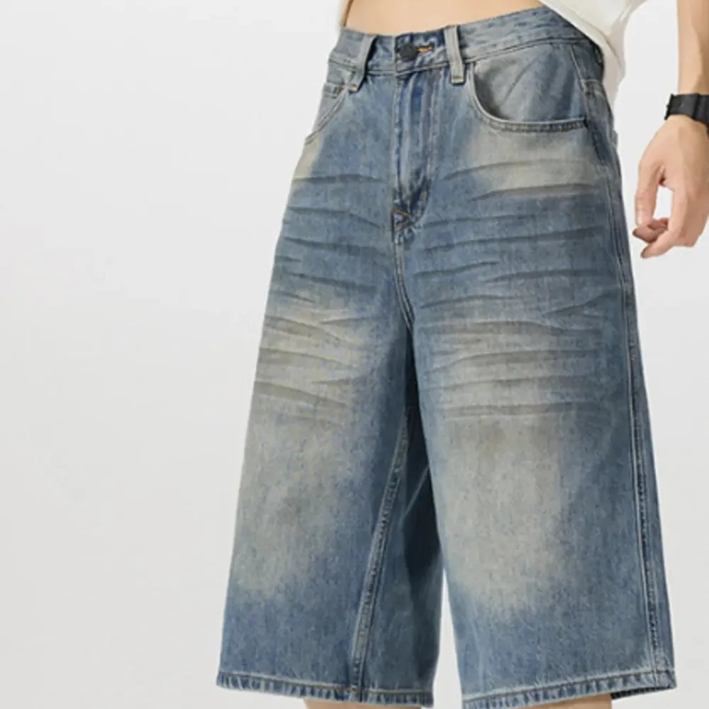 Wide Leg Vintage Inspired Washed Capri Jeans