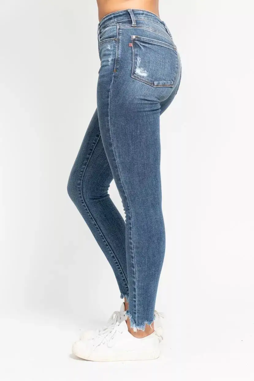 Denim High Rise Skinny Fit Asymmetric Jeans