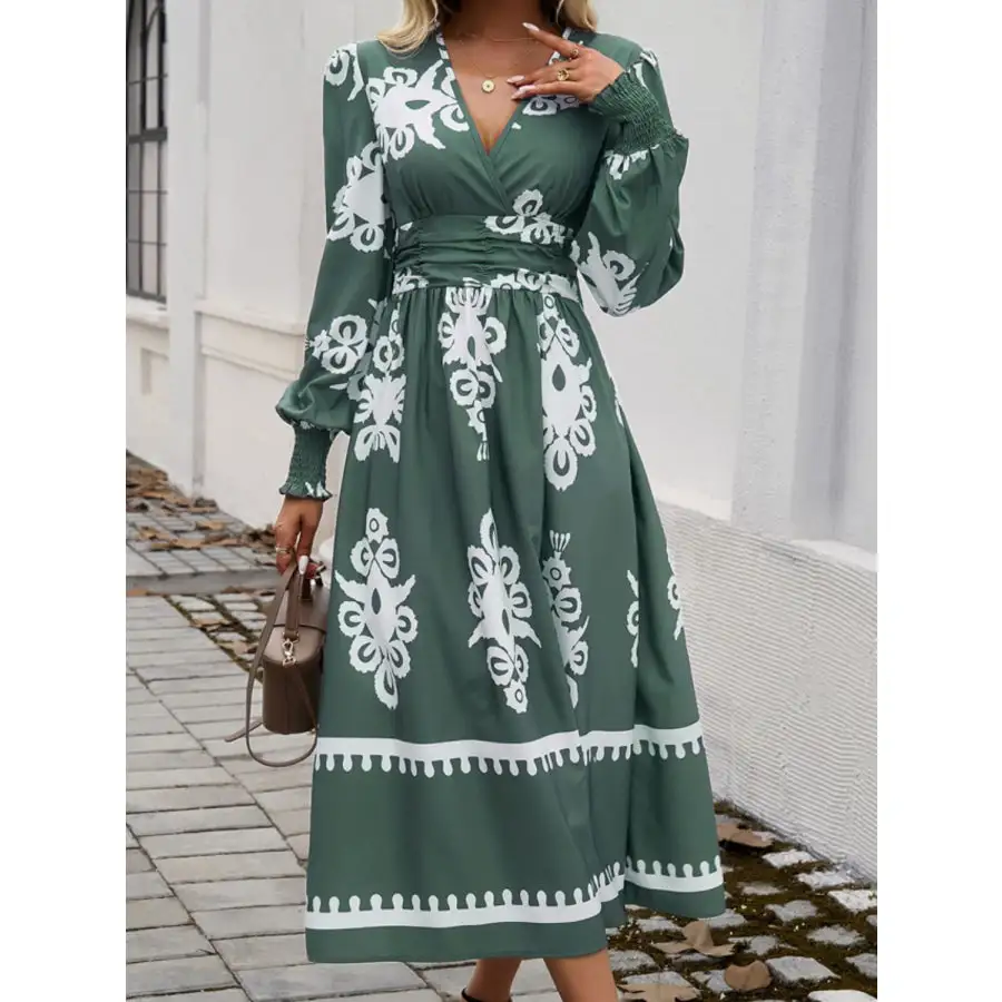 Devine Surplice Lantern Sleeve Midi Dress