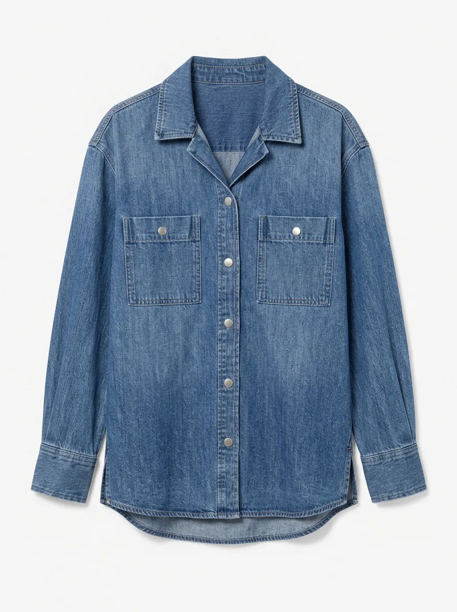 Women's Casual Blue Denim Button-Down Long Sleeve Shirt