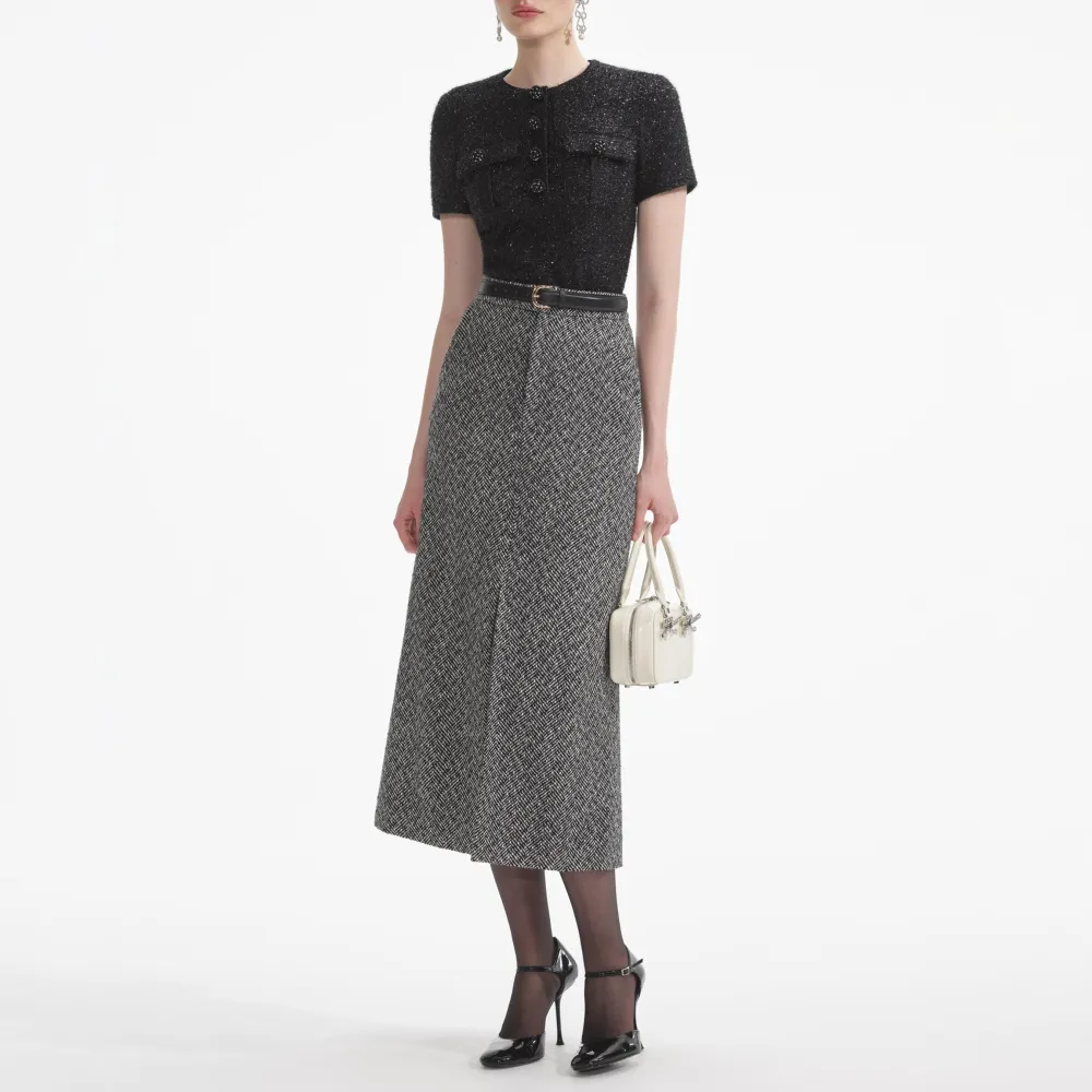 Black Tinsel Boucle Top