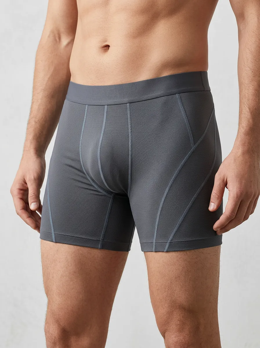 Men's Athletic Performance Grey Textured Stitched Boxer Briefs