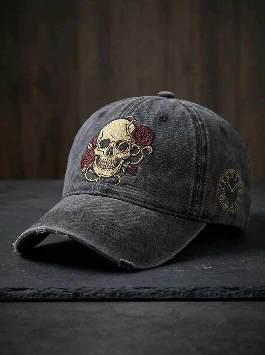 Mystic Skull Rose Embroidered Edit Unisex Gothic Baseball Cap
