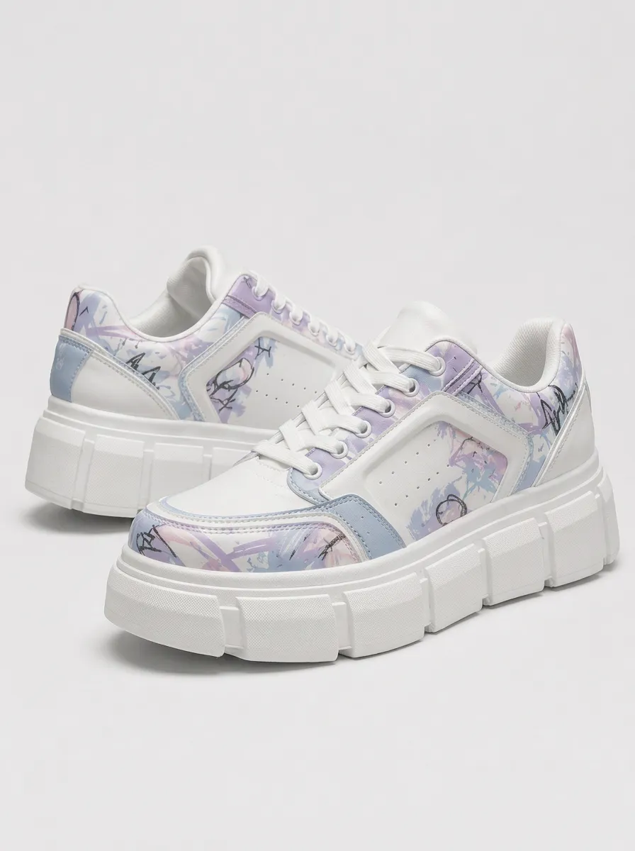 Men's Everyday Pastel Graffiti Abstract Patterned Minimal Skate Shoes