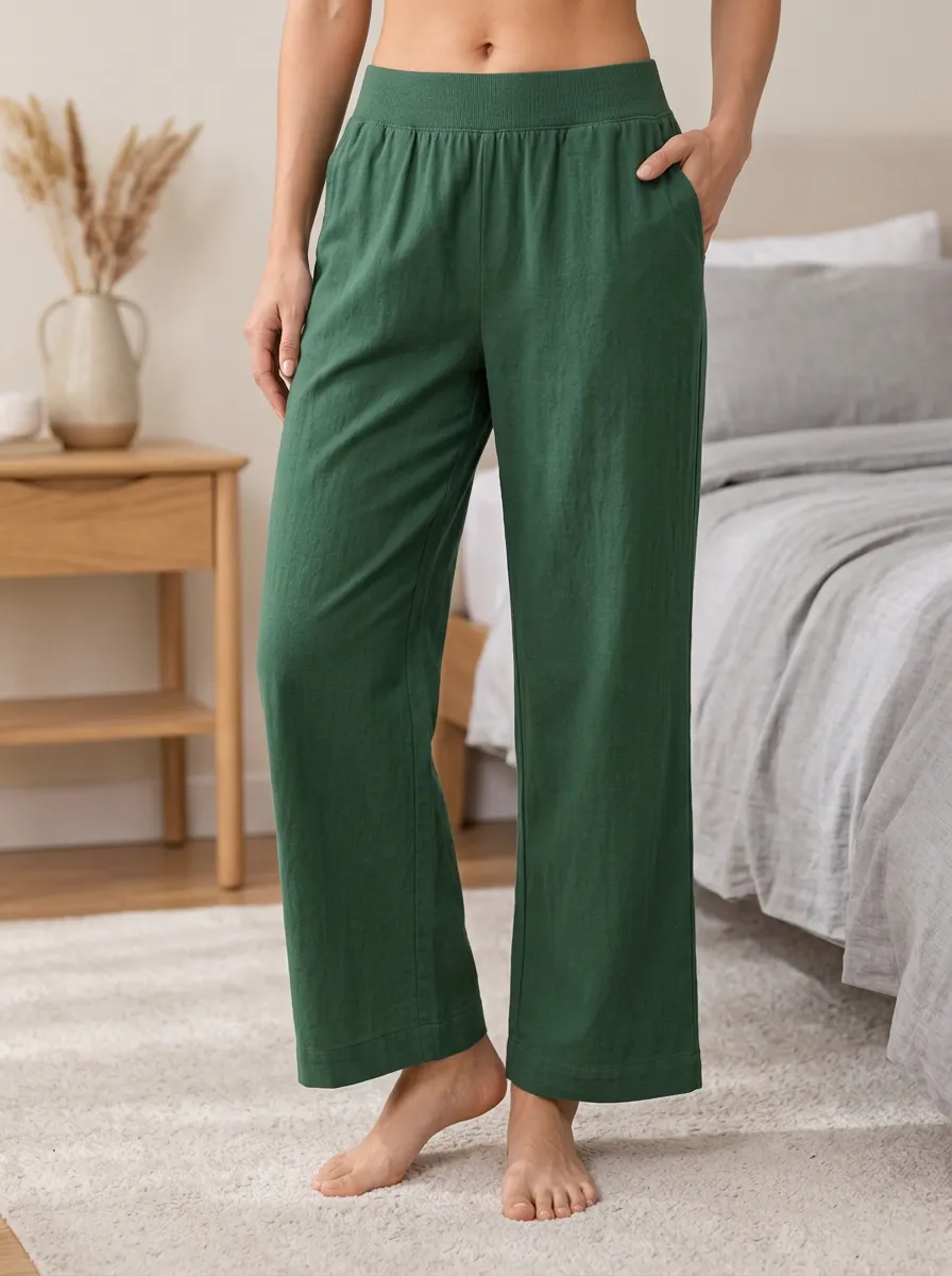 Women's Ribbed Wide Leg Elastic Waist Refined Sleep Pants