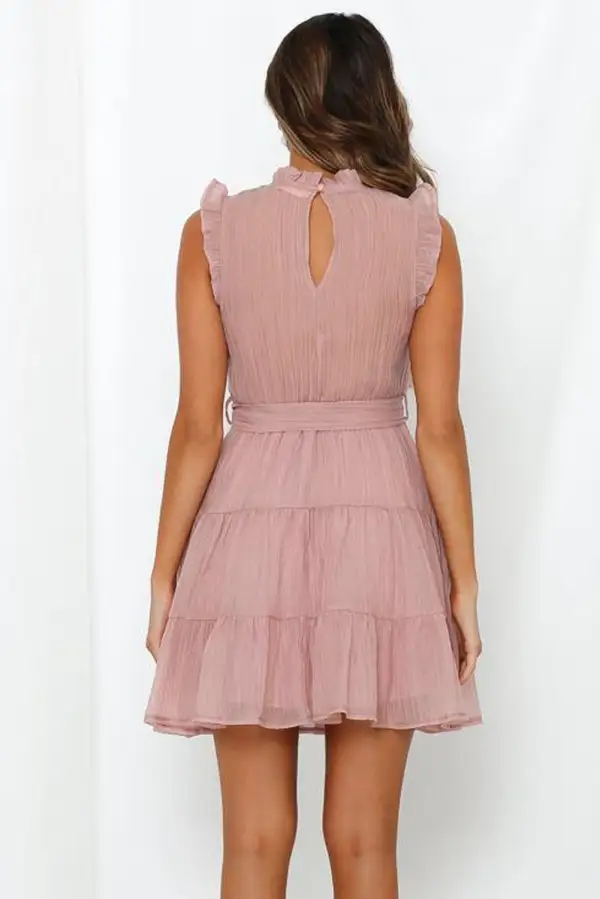 Frilled Neck Sleeveless Tiered Tulle Dress