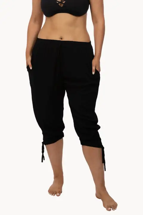Crinkle Rayon Cropped Pants