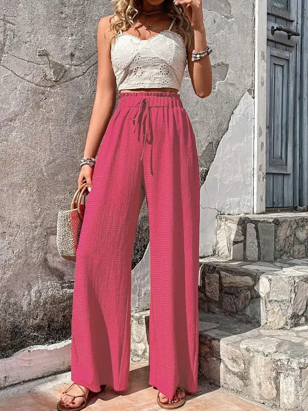 Bubble-Hem Woven Summer Wide-Leg Pants