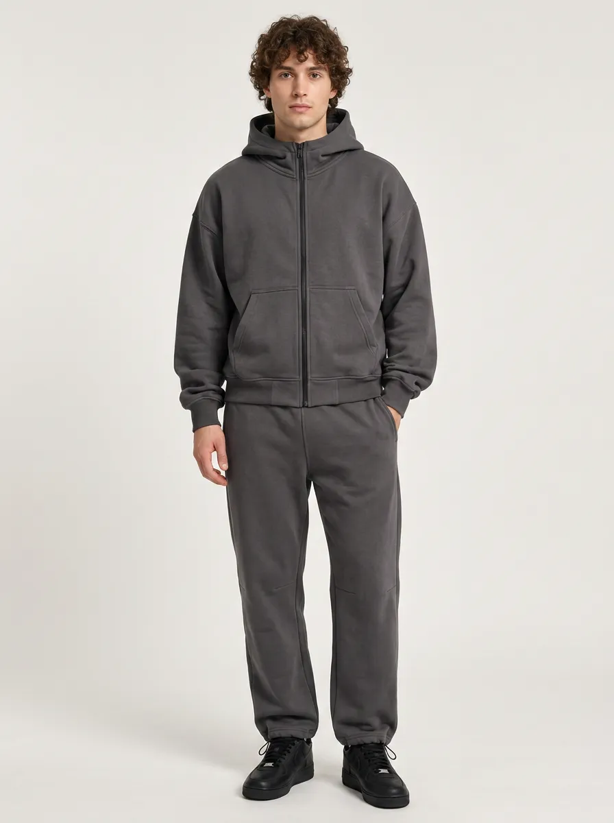 Unisex Minimalist Zip-Up Hoodie Dynamic Two-Piece Set