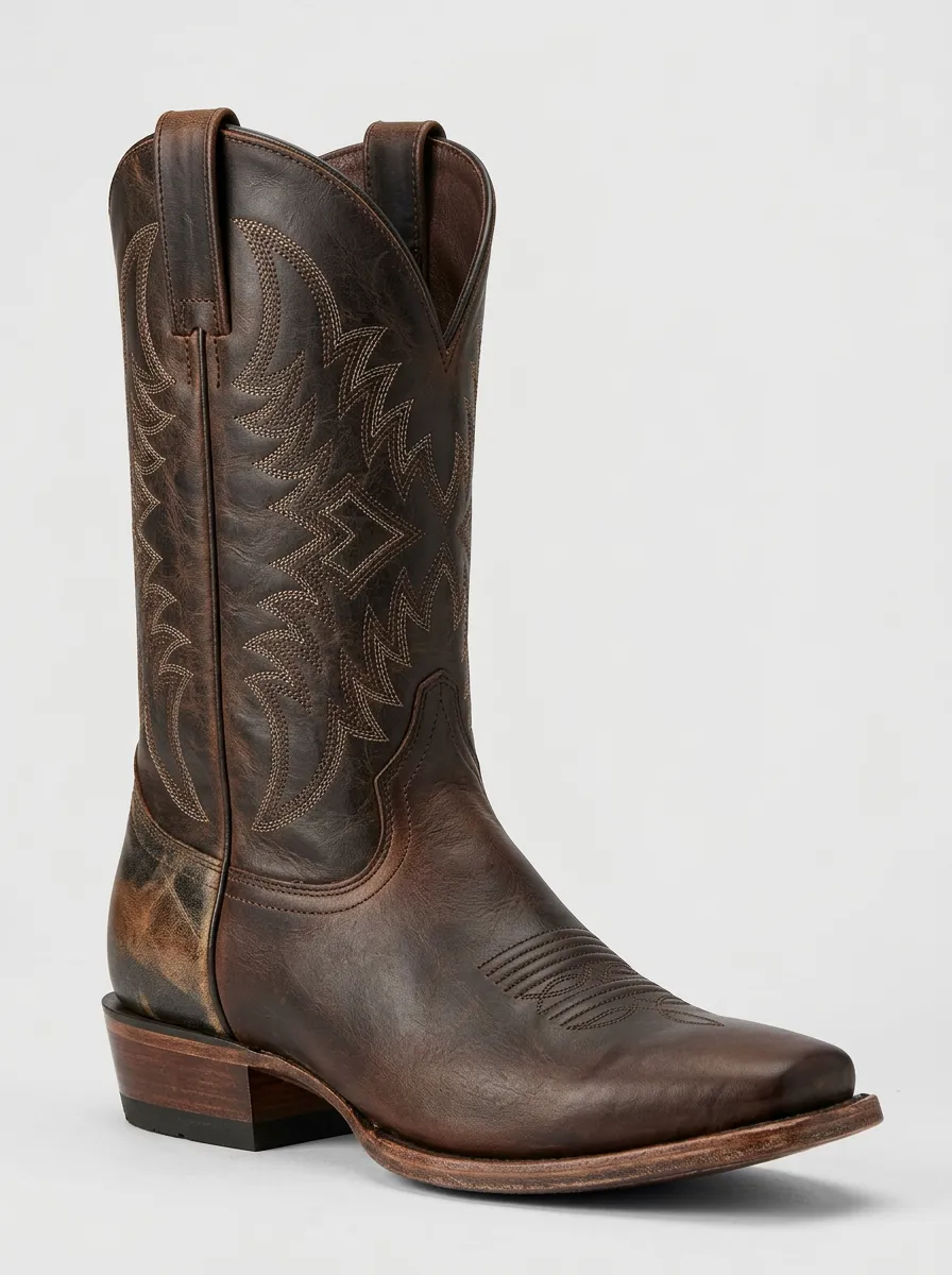 Men's Western Cowboy Embroidered Brown Leather Western Boots