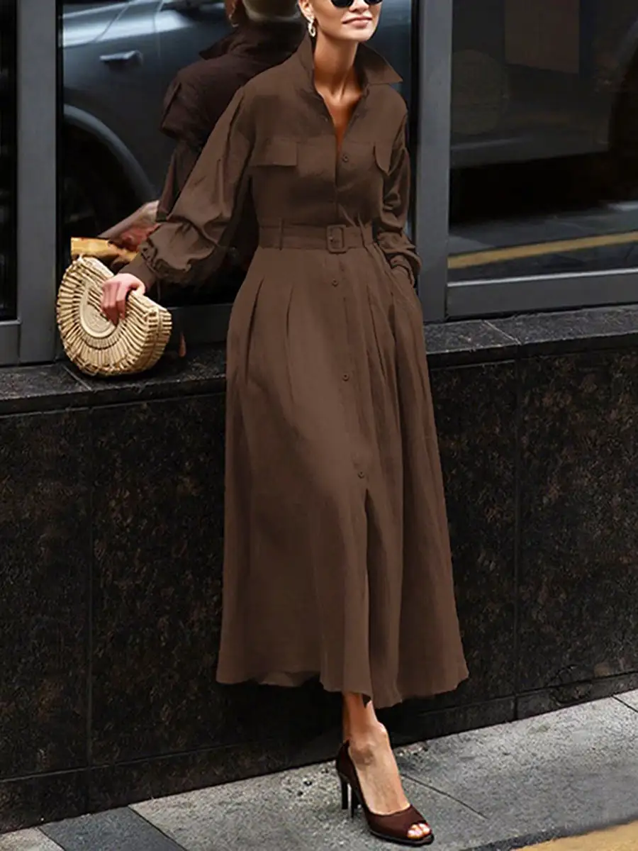 Pleated Shirt Maxi Dress