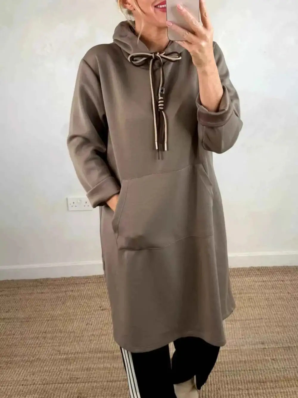 Plus Size Casual Drawstring Hooded Sweatshirt Dress