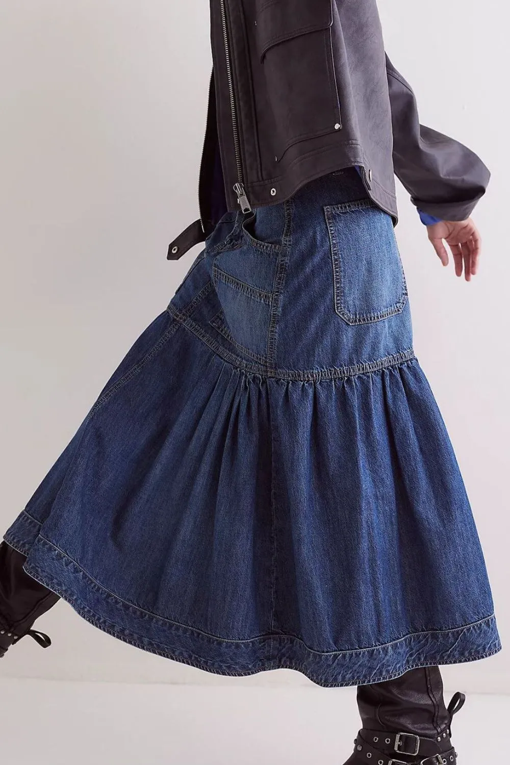 Denim Pocket Midi Skirt