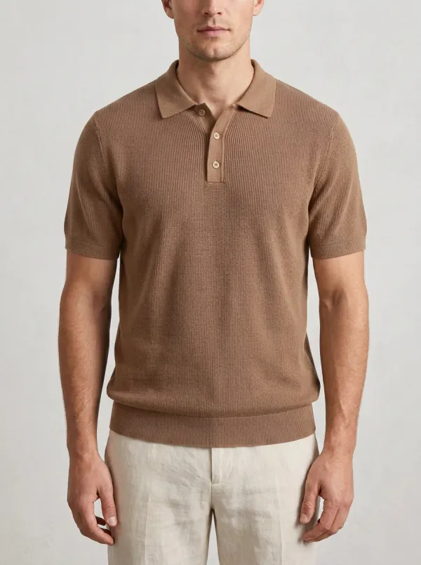 Men's Short-Sleeve Ribbed Knit Polo Shirt