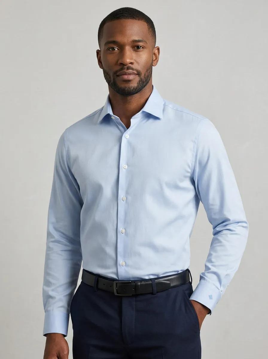 Men's Non-Iron Cotton Solid Light Blue Button-Down Shirt