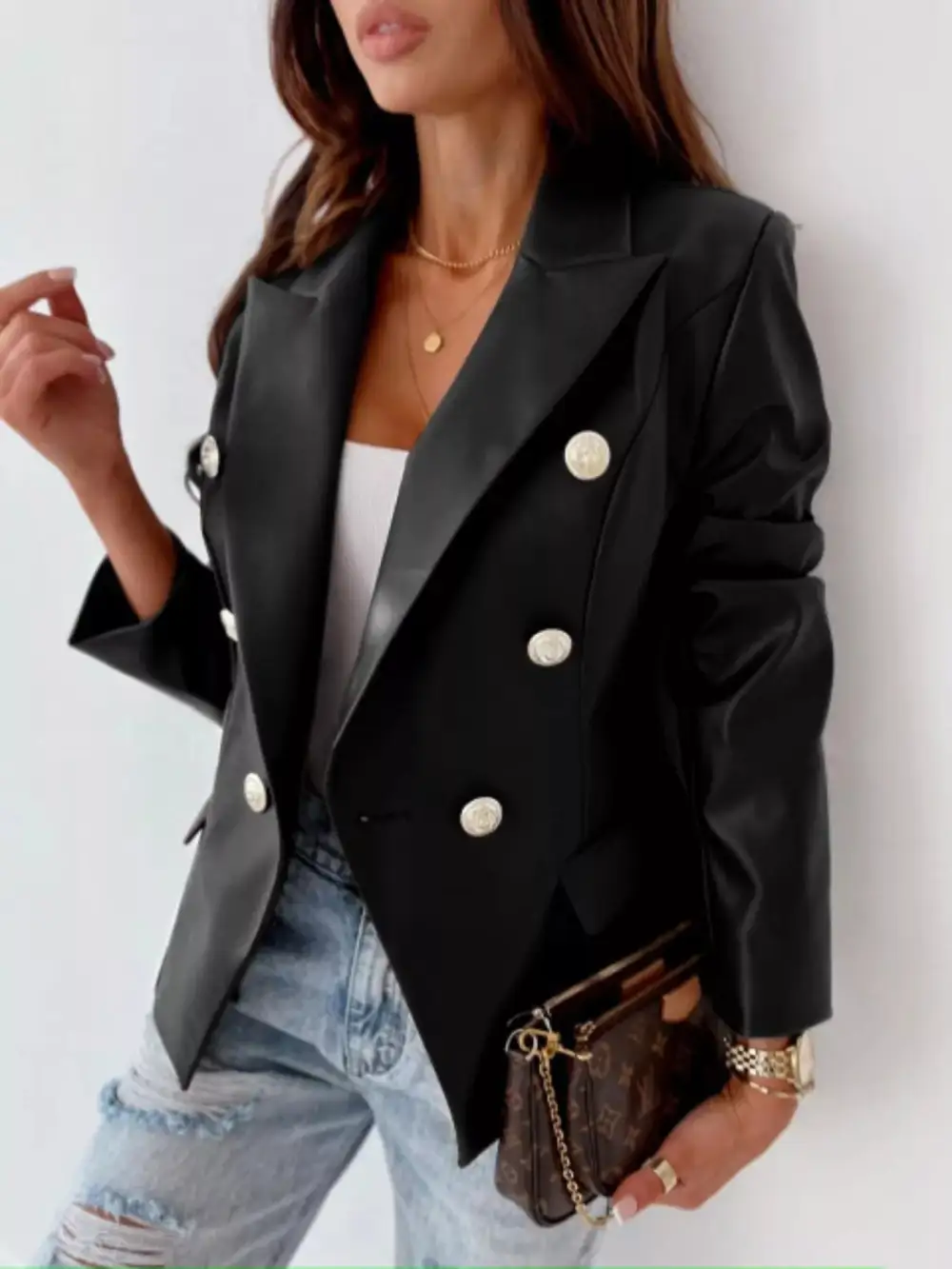 Double-Breasted Long-Sleeve Blazer