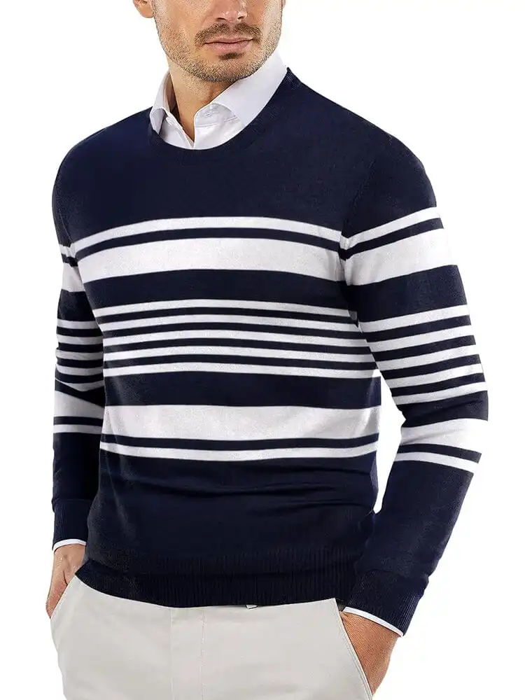 Trendy Crew Neck Pullover Knitted Sweater Jeans