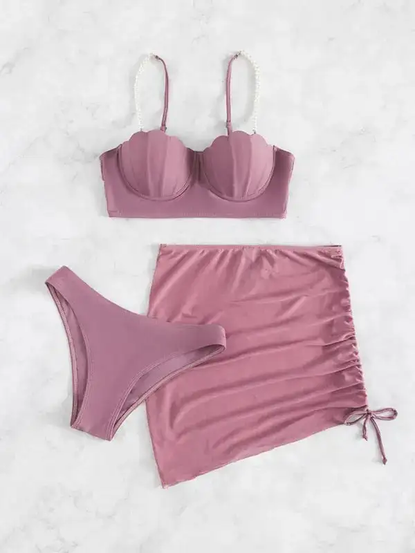 Clean Shell Shape Layered Bikini Swim Set