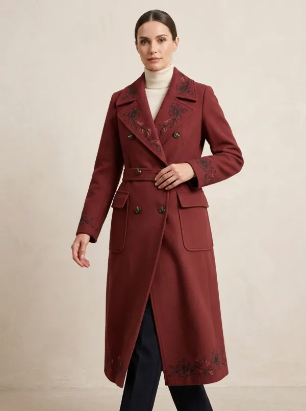 Women's Willow Floral Embroidered Camel Coat