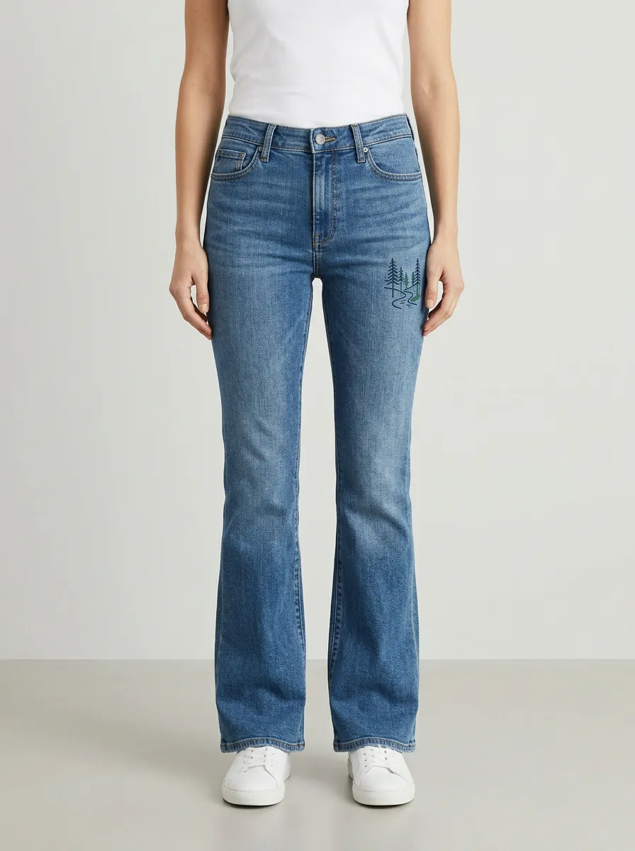 Women's Pine Tree Embroidered Mid-Rise Bootcut Jeans