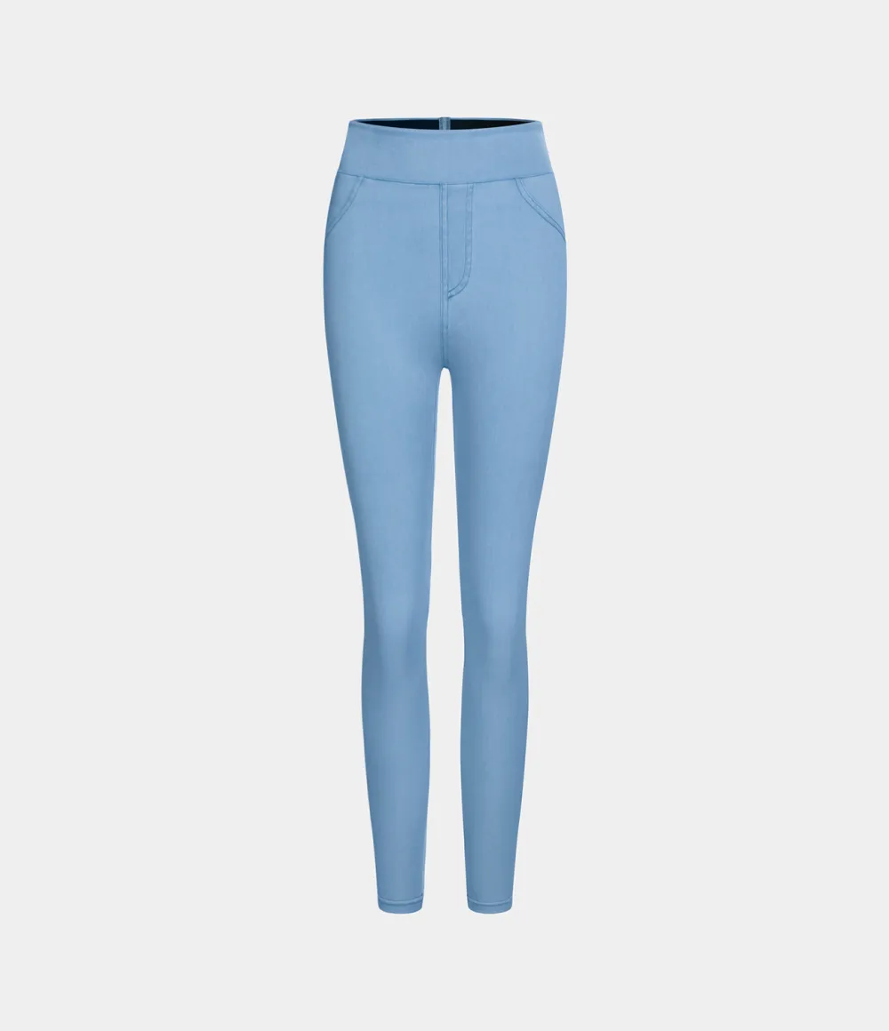 Magic High Waisted Back Side Pocket Stretchy Knit Denim Casual Leggings