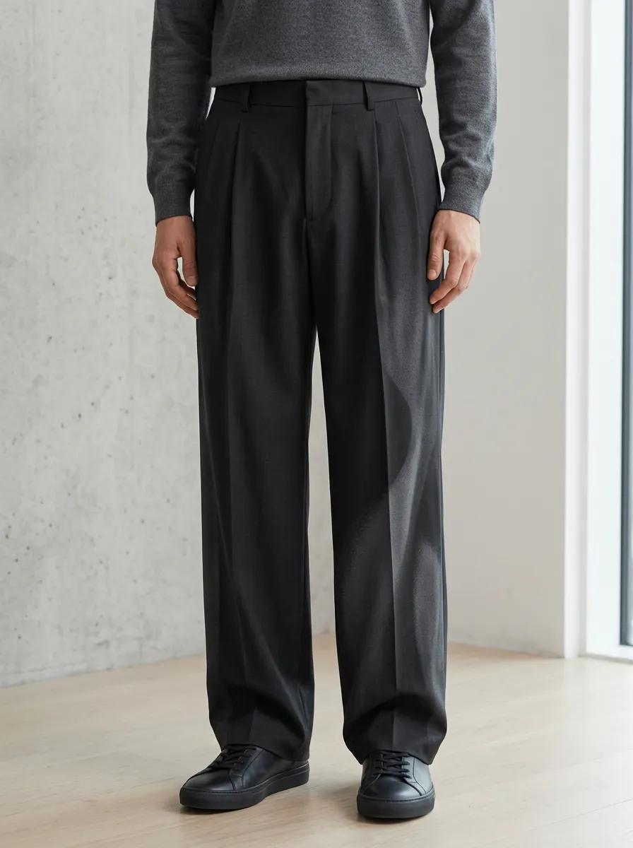 Men's Casual Minimalist Pleated Wide Leg Trousers