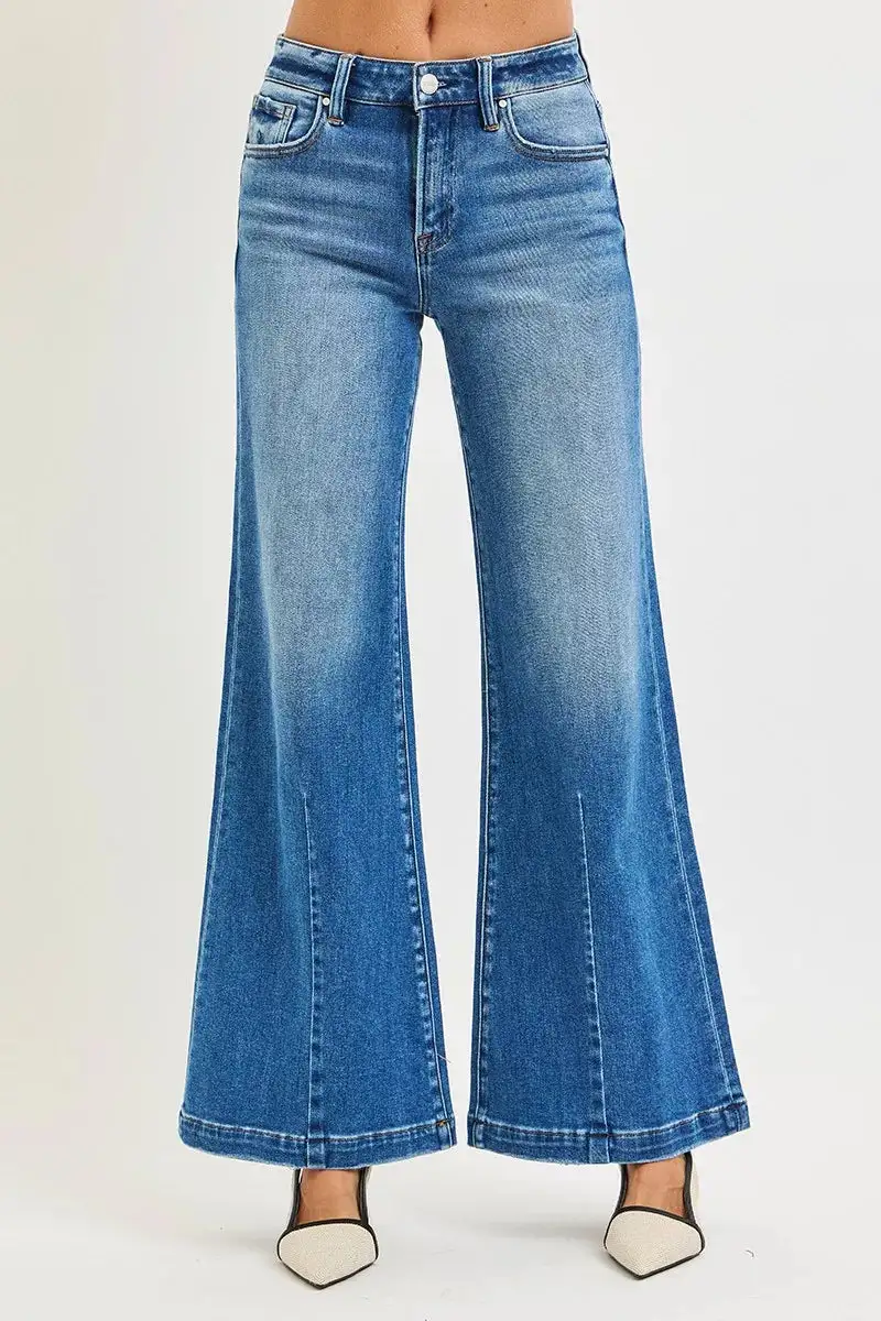 Relaxed Mid Rise Wide Leg Denim Jeans
