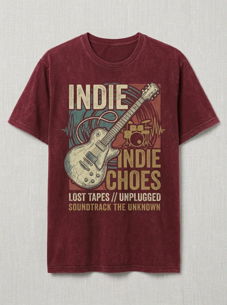 Unisex Indie Rock Music Lover Guitar Drum Printed T-shirt