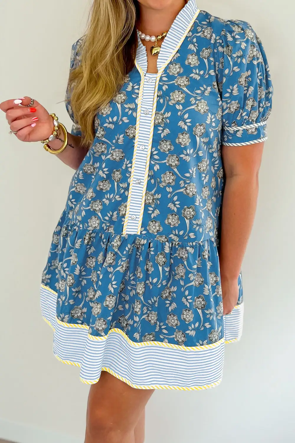 Floral Striped Button Front Dress Casual
