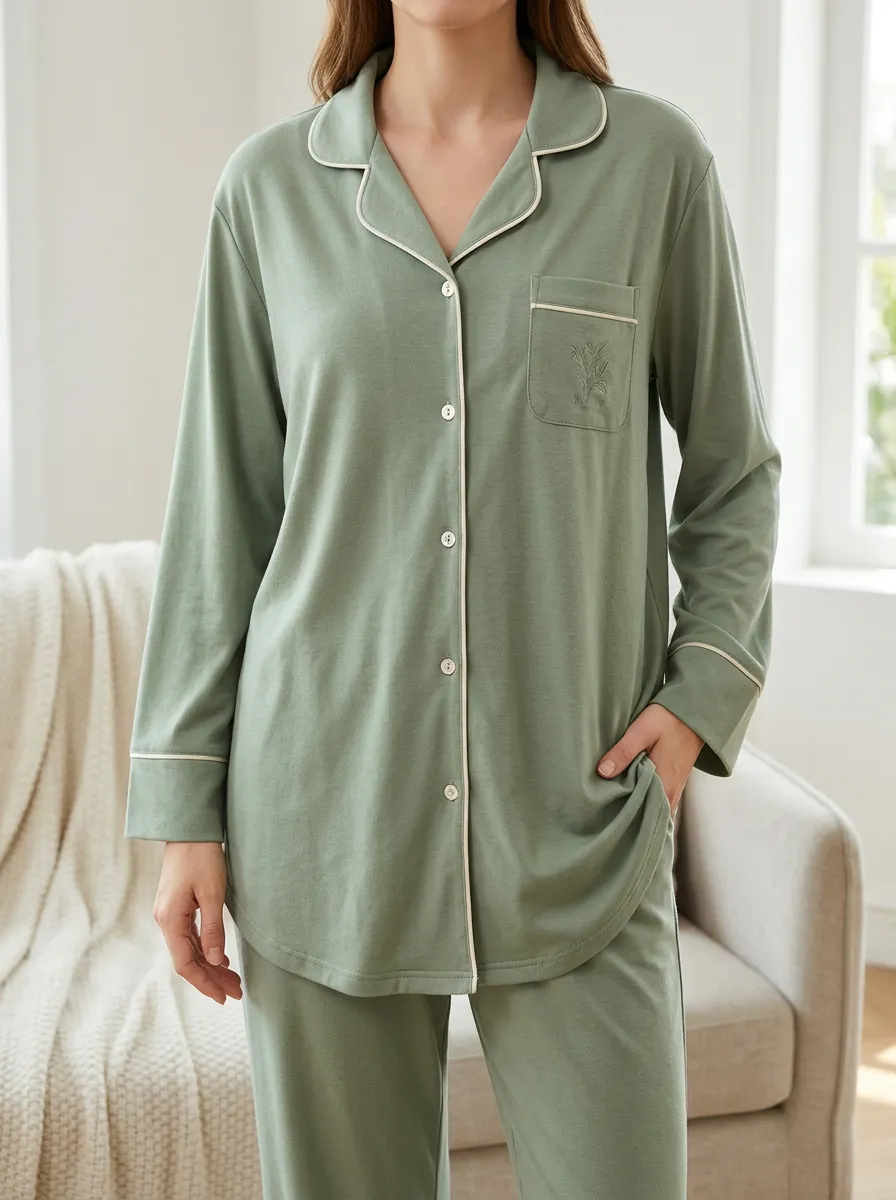 Botanical Button Front Relaxed Pajama Top