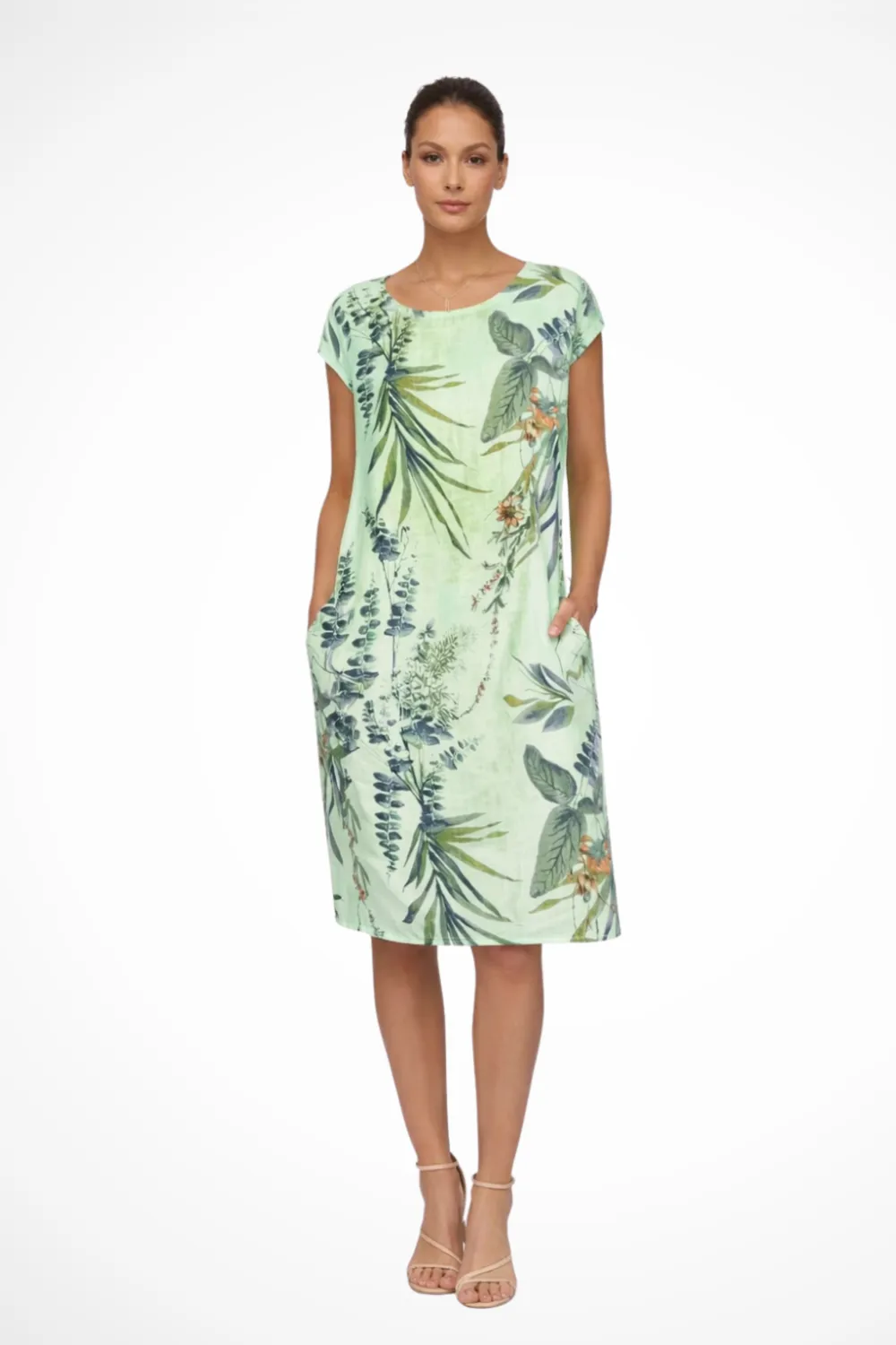  Casual Relaxed Fit Botanical Print Midi Dress