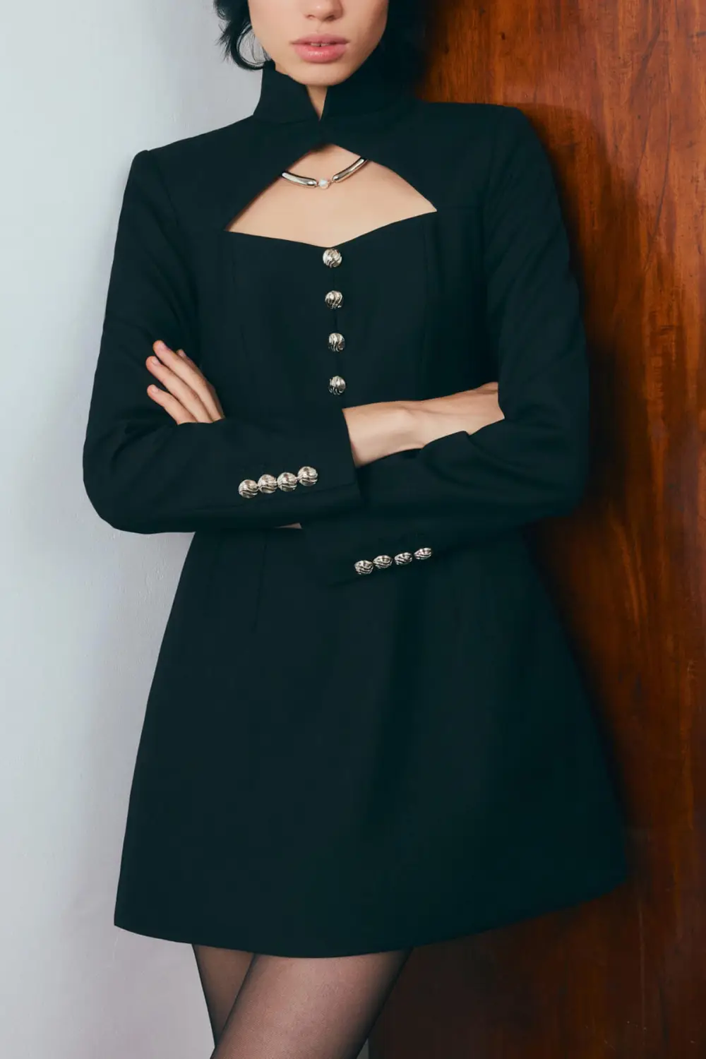 Hollowed Out Button Down Slim Mini Dress