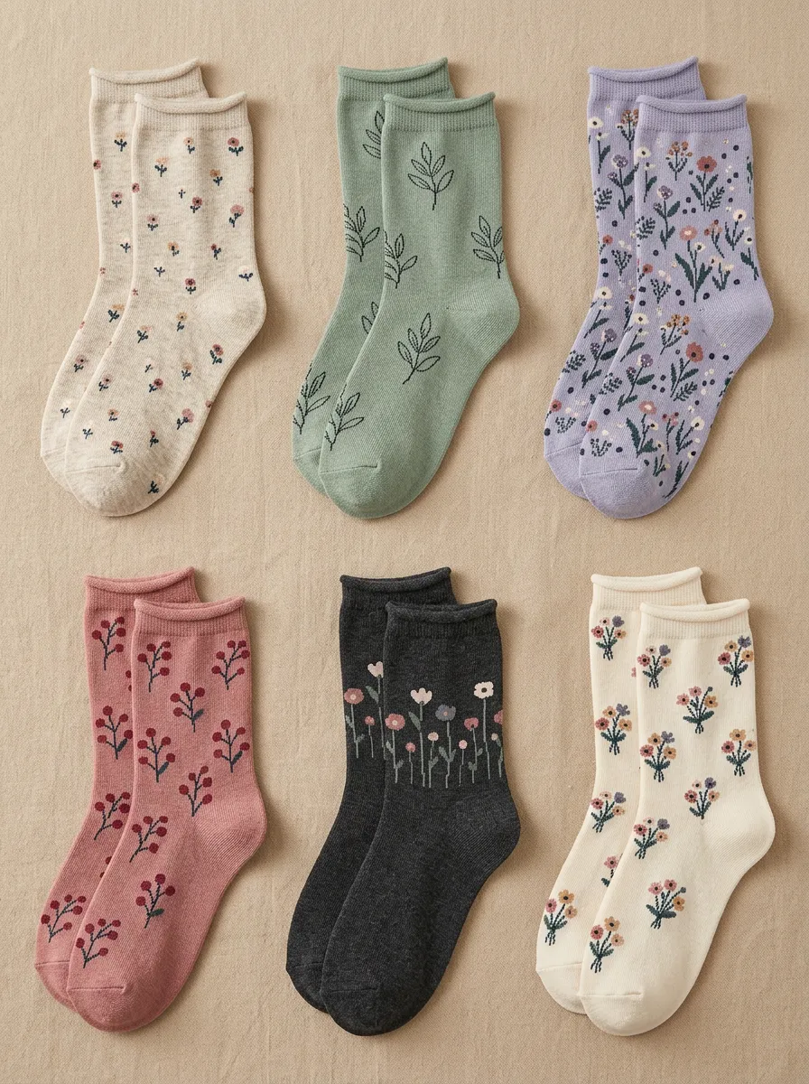Women's Leaf Crew Socks Six Pair Set