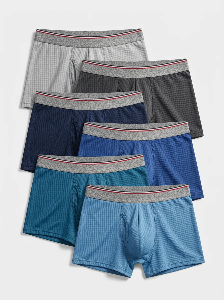 Men's Solid Mesh Breathable Contrast Waistband 6-Pack Boxer Briefs