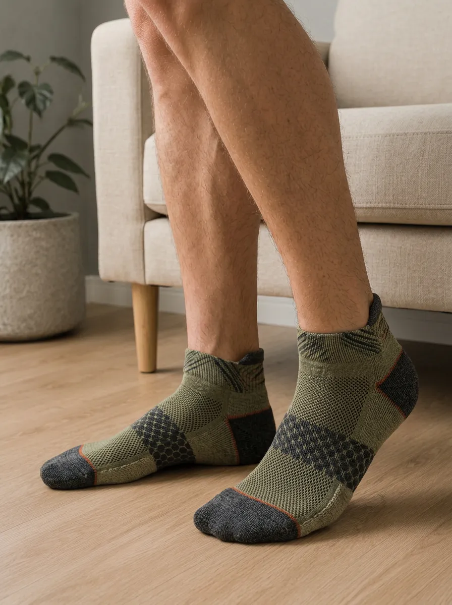Men's Athletic Outdoor Olive Green Geometric Pattern Printed Socks