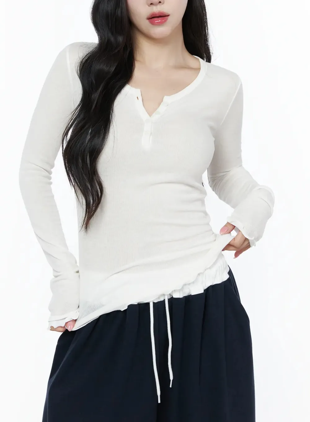Slim-Fit Henley Neck Long Sleeve Tee